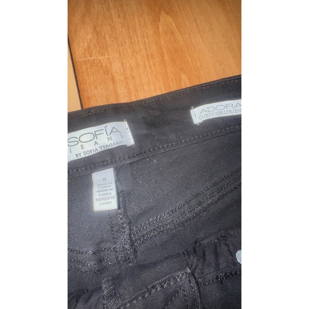 Sofia Jeans Adora Super Hi-Rise Curvy Girlfriend Black Distressed Hem Size 8 NWT - Picture 4 of 6